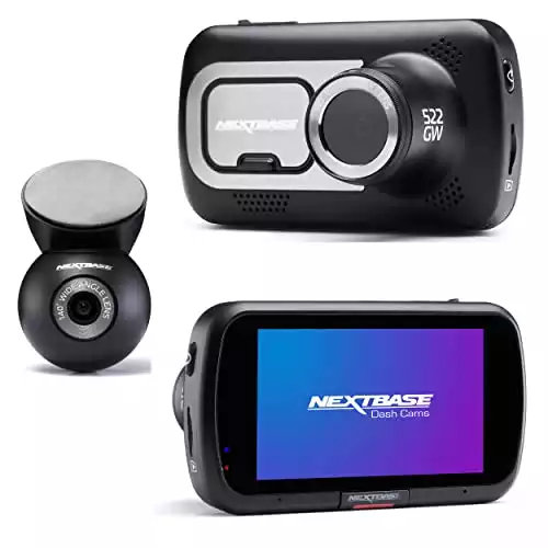 NEXTBASE 522GW Dash Cam Front and Rear Camera Wi-Fi Bluetooth 10Hz GPS,  Alexa- Night Vision- Parking Mode- 280/360 Degree